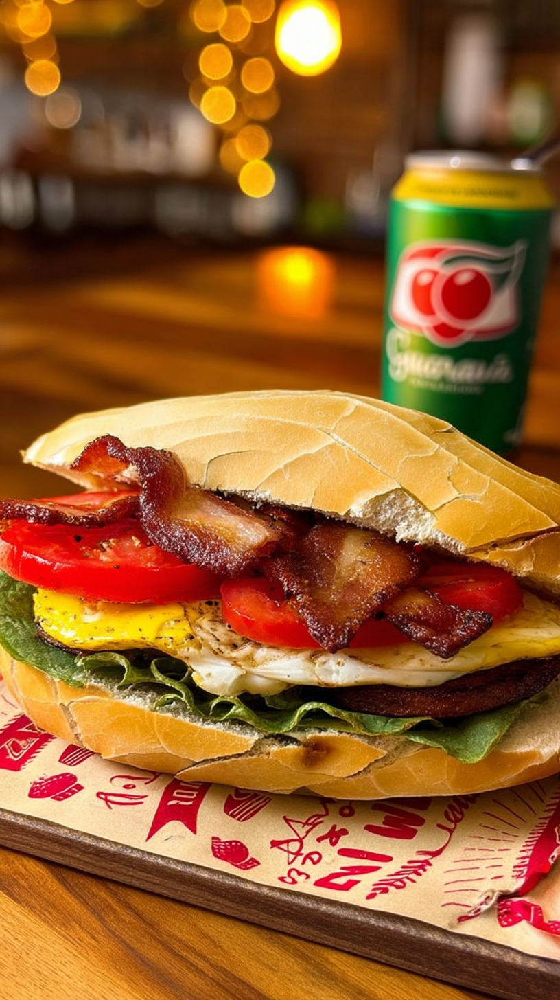 Brazilian sandwich with bacon and tomato